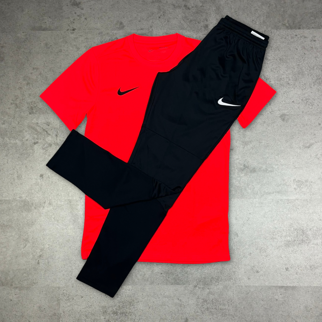 Nike Dri-Fit Training T-Shirt / Dri-Fit Joggers Set - Bright Crimson / Black