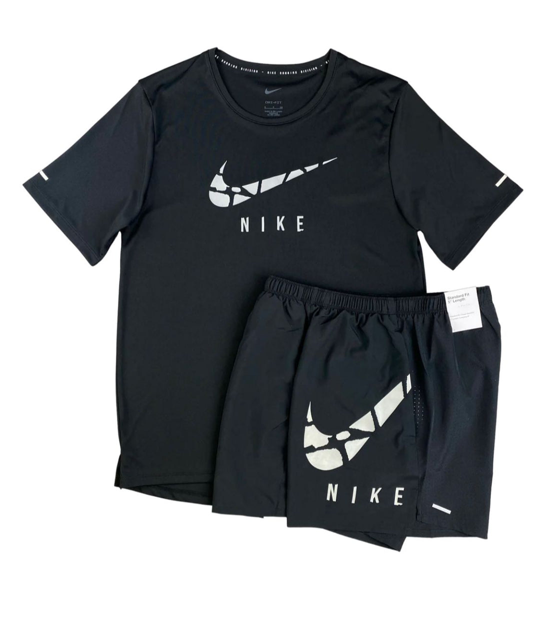 Nike Cracked Swoosh Miler 2.0/5Inch Challenger Shorts Set - Black/Grey