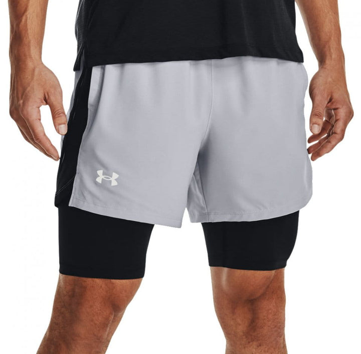 Under Armour 5Inch 2-In-1 Launch Elite Shorts - Light Grey/Black